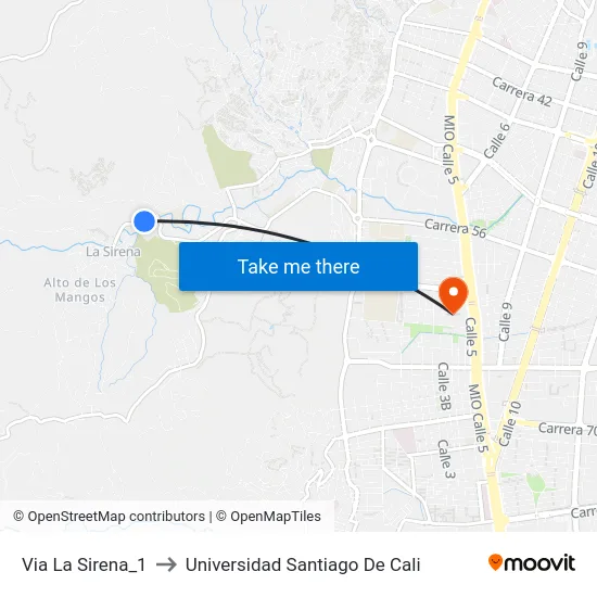 Via La Sirena_1 to Universidad Santiago De Cali map