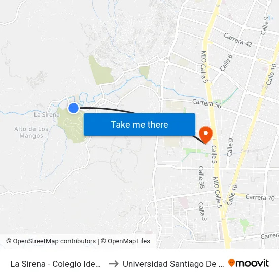 La Sirena - Colegio Ideas_2 to Universidad Santiago De Cali map
