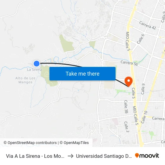 Via A La Sirena - Los Monos_1 to Universidad Santiago De Cali map
