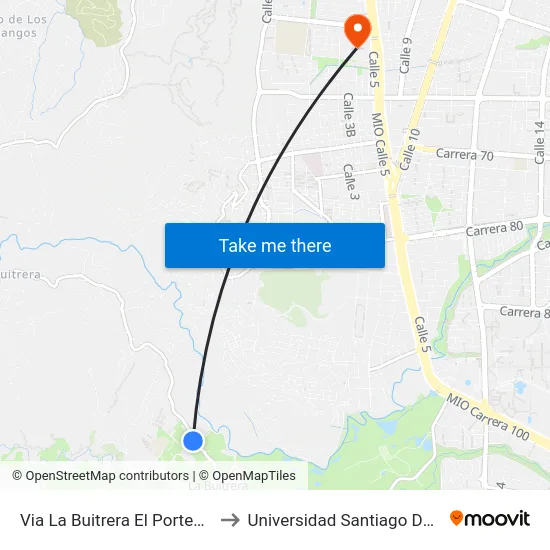 Via La Buitrera El Portento_2 to Universidad Santiago De Cali map