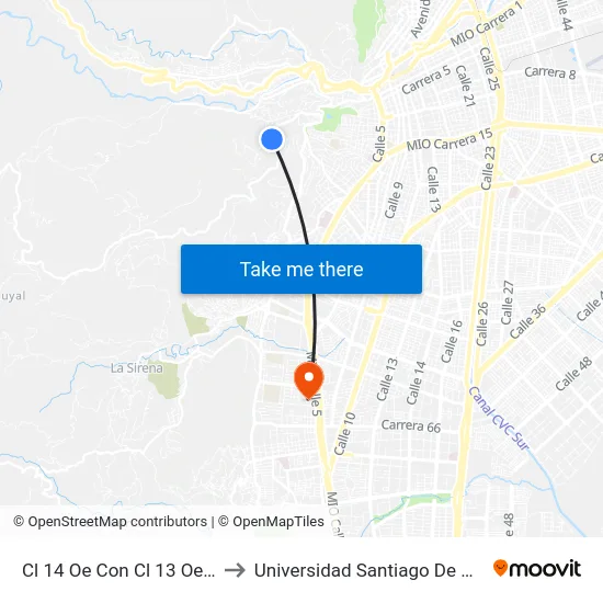 Cl 14 Oe Con Cl 13 Oe_1 to Universidad Santiago De Cali map
