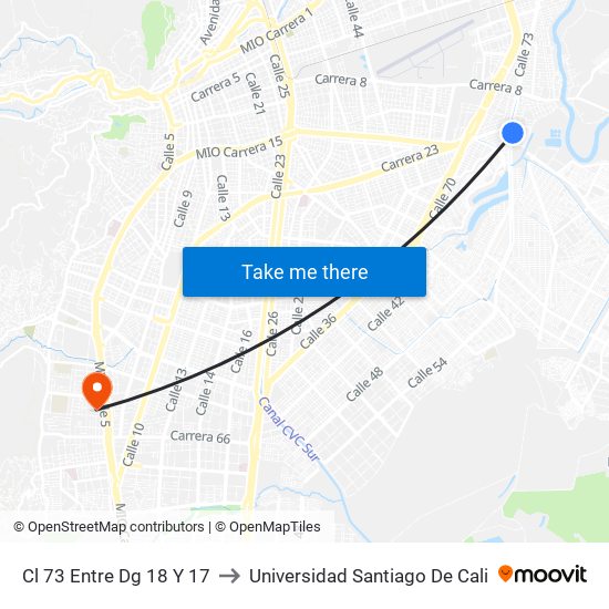 Cl 73 Entre Dg 18 Y 17 to Universidad Santiago De Cali map