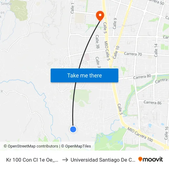 Kr 100 Con Cl 1e Oe_P1 to Universidad Santiago De Cali map