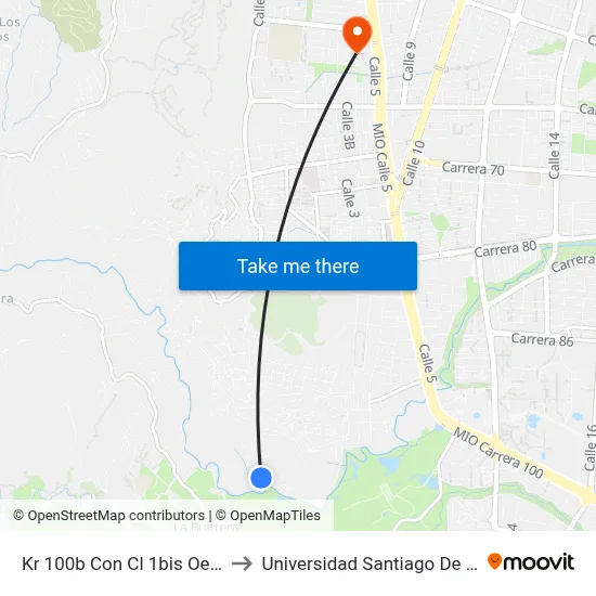 Kr 100b Con Cl 1bis Oe_P1 to Universidad Santiago De Cali map
