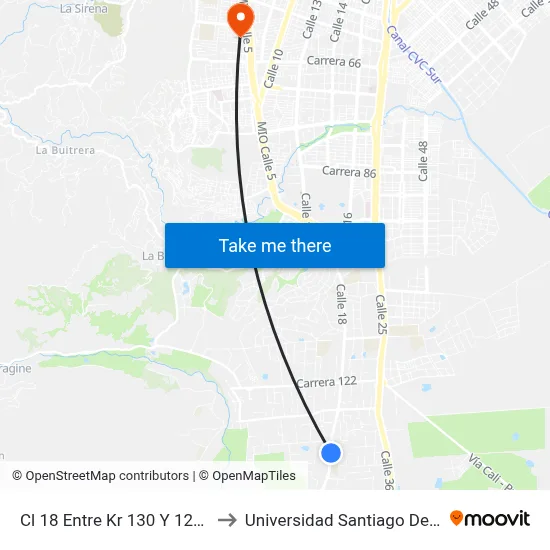 Cl 18 Entre Kr 130 Y 127c_2 to Universidad Santiago De Cali map