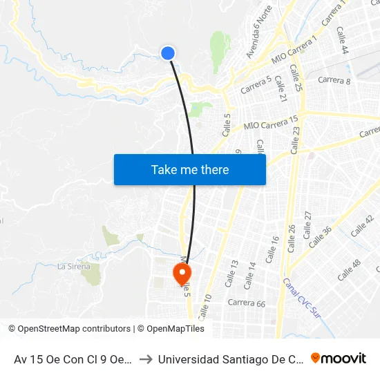 Av 15 Oe Con Cl 9 Oe_1 to Universidad Santiago De Cali map