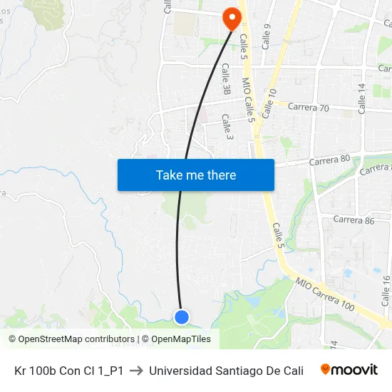 Kr 100b Con Cl 1_P1 to Universidad Santiago De Cali map