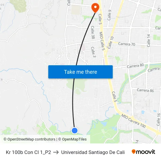 Kr 100b Con Cl 1_P2 to Universidad Santiago De Cali map