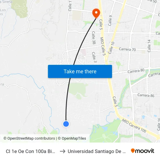 Cl 1e Oe Con 100a Bis_1 to Universidad Santiago De Cali map