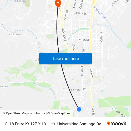 Cl 18 Entre Kr 127 Y 130_2 to Universidad Santiago De Cali map