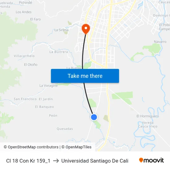 Cl 18 Con Kr 159_1 to Universidad Santiago De Cali map