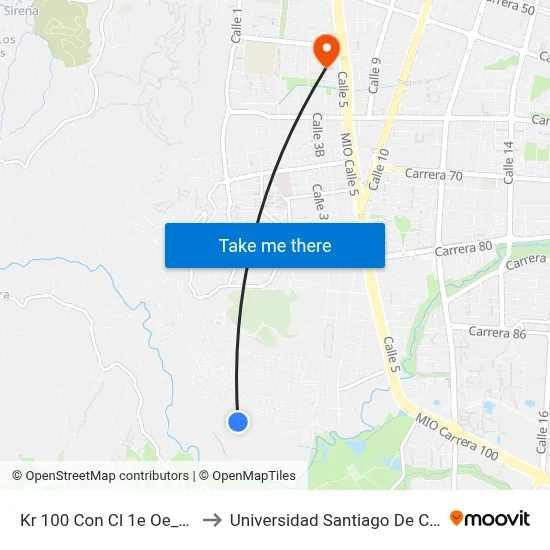 Kr 100 Con Cl 1e Oe_P2 to Universidad Santiago De Cali map