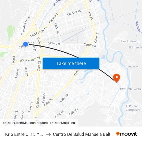 Kr 5 Entre Cl 15  Y 16 to Centro De Salud Manuela Beltrán map