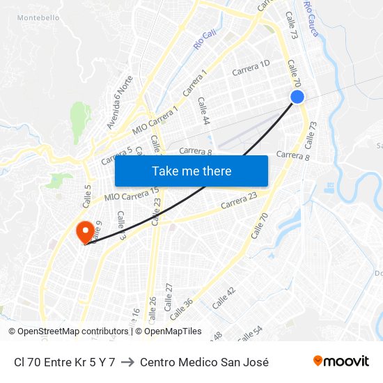 Cl 70 Entre Kr 5 Y 7 to Centro Medico San José map