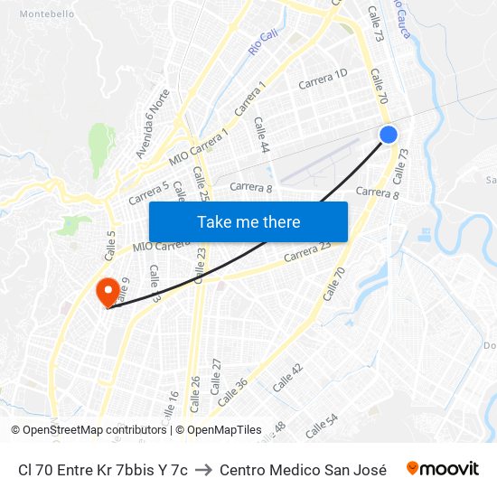 Cl 70 Entre Kr 7bbis Y 7c to Centro Medico San José map