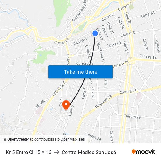 Kr 5 Entre Cl 15  Y 16 to Centro Medico San José map