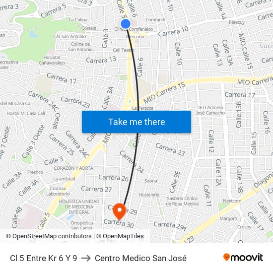 Cl 5 Entre Kr 6 Y 9 to Centro Medico San José map