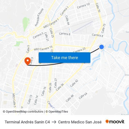 Terminal Andrés Sanín C4 to Centro Medico San José map