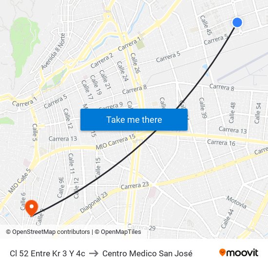 Cl 52 Entre Kr 3 Y 4c to Centro Medico San José map