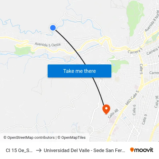 Cl 15 Oe_Sm2 to Universidad Del Valle - Sede San Fernando map