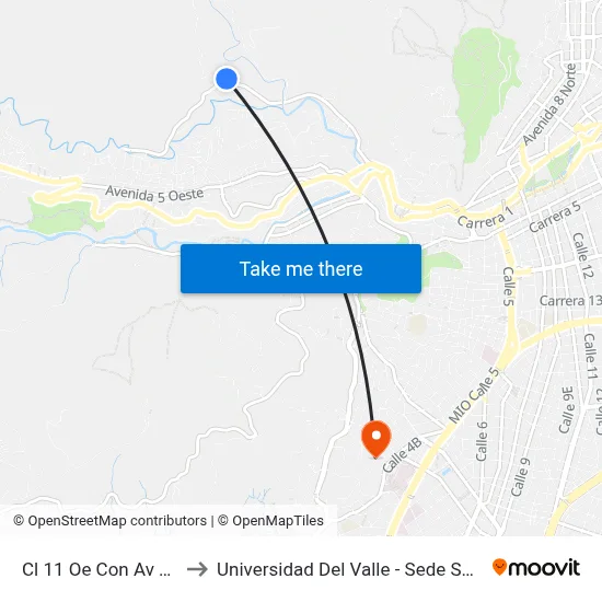 Cl 11 Oe Con Av 15 Oe_2 to Universidad Del Valle - Sede San Fernando map
