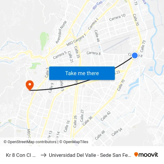 Kr 8 Con Cl 70_2 to Universidad Del Valle - Sede San Fernando map