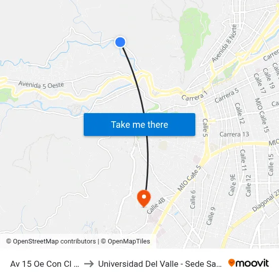 Av 15 Oe Con Cl 9 Oe_2 to Universidad Del Valle - Sede San Fernando map