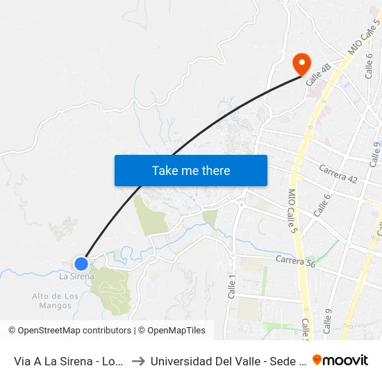 Via A La Sirena - Los Monos_2 to Universidad Del Valle - Sede San Fernando map