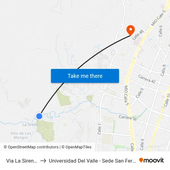 Via La Sirena_2 to Universidad Del Valle - Sede San Fernando map
