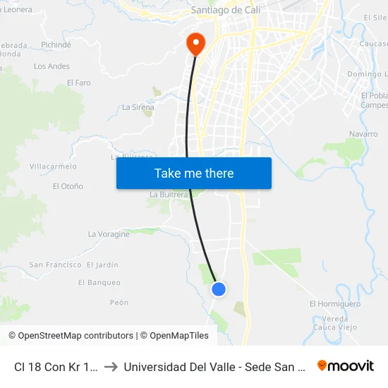 Cl 18 Con Kr 142_2 to Universidad Del Valle - Sede San Fernando map