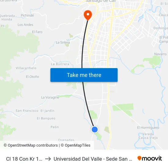 Cl 18 Con Kr 168_2 to Universidad Del Valle - Sede San Fernando map
