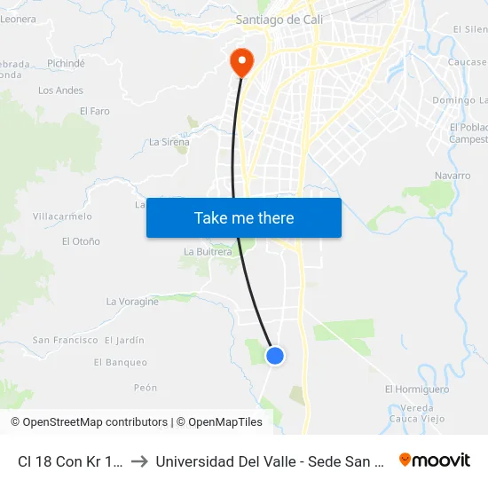 Cl 18 Con Kr 137_1 to Universidad Del Valle - Sede San Fernando map