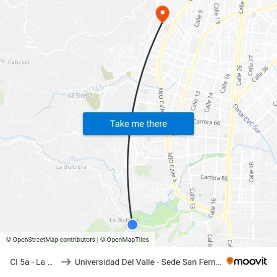 Cl 5a - La Y_2 to Universidad Del Valle - Sede San Fernando map