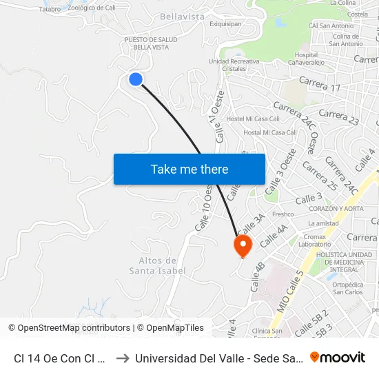 Cl 14 Oe Con Cl 13 Oe_1 to Universidad Del Valle - Sede San Fernando map