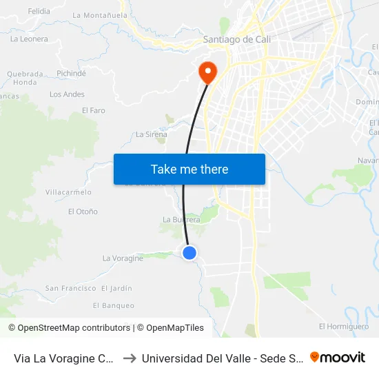 Via La Voragine Con Cl 2_1 to Universidad Del Valle - Sede San Fernando map