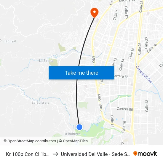 Kr 100b Con Cl 1bis Oe_P2 to Universidad Del Valle - Sede San Fernando map