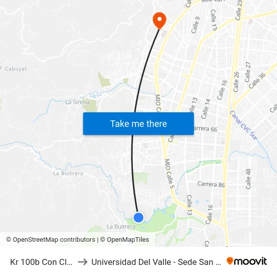 Kr 100b Con Cl 1_P2 to Universidad Del Valle - Sede San Fernando map