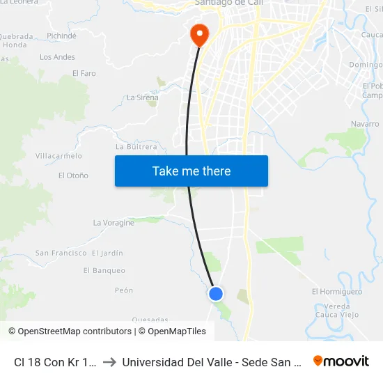 Cl 18 Con Kr 159_1 to Universidad Del Valle - Sede San Fernando map