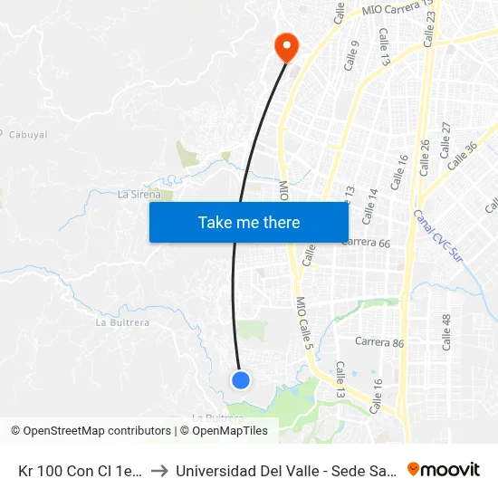 Kr 100 Con Cl 1e Oe_P2 to Universidad Del Valle - Sede San Fernando map