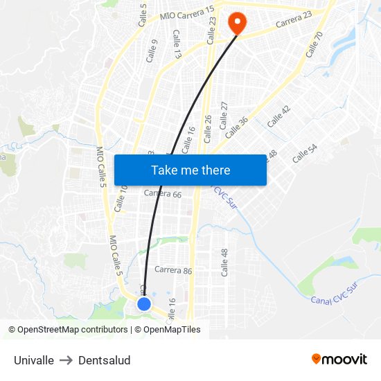 Univalle to Dentsalud map