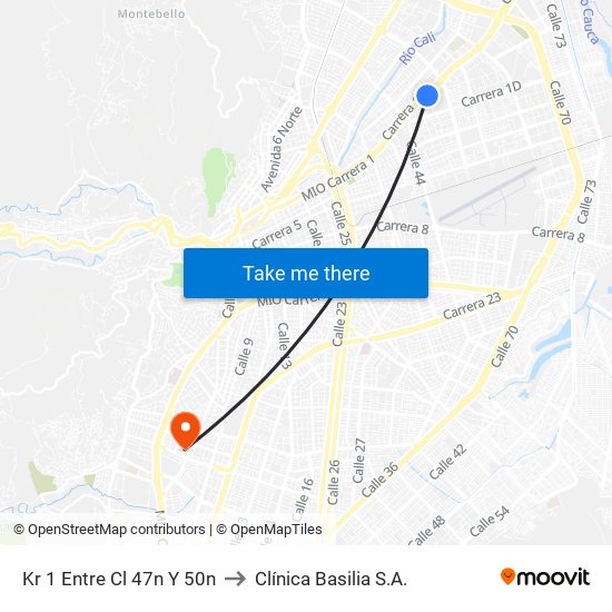 Kr 1 Entre Cl 47n Y 50n to Clínica Basilia S.A. map