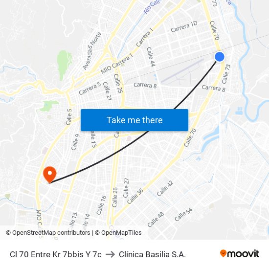 Cl 70 Entre Kr 7bbis Y 7c to Clínica Basilia S.A. map