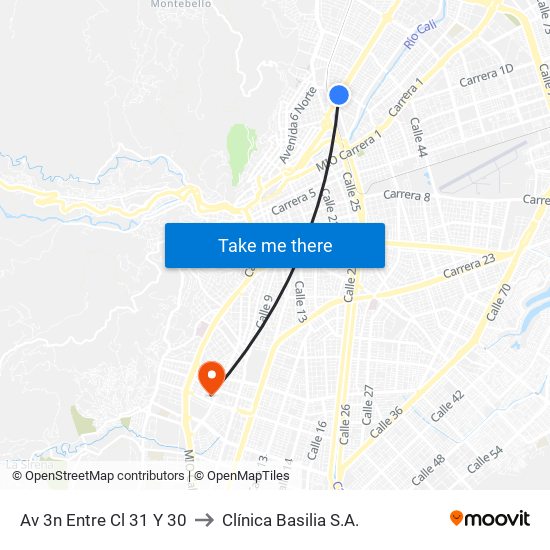 Av 3n Entre Cl 31 Y 30 to Clínica Basilia S.A. map