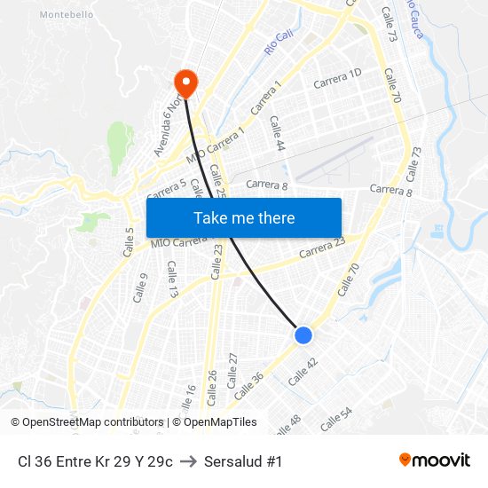 Cl 36 Entre Kr 29 Y 29c to Sersalud #1 map