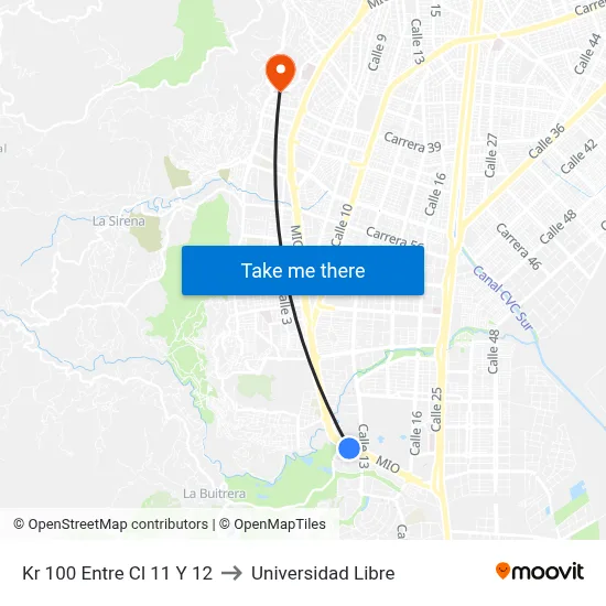 Kr 100 Entre Cl 11 Y 12 to Universidad Libre map