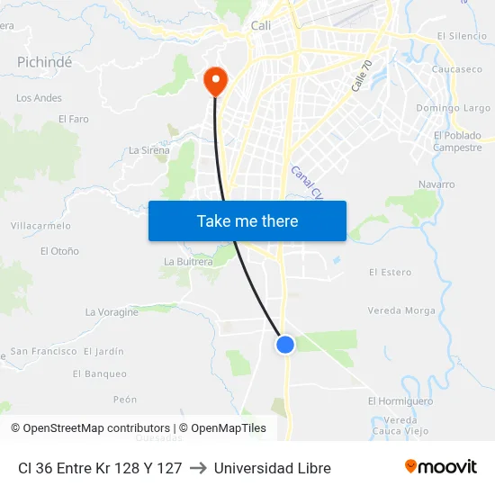 Cl 36 Entre Kr 128 Y 127 to Universidad Libre map