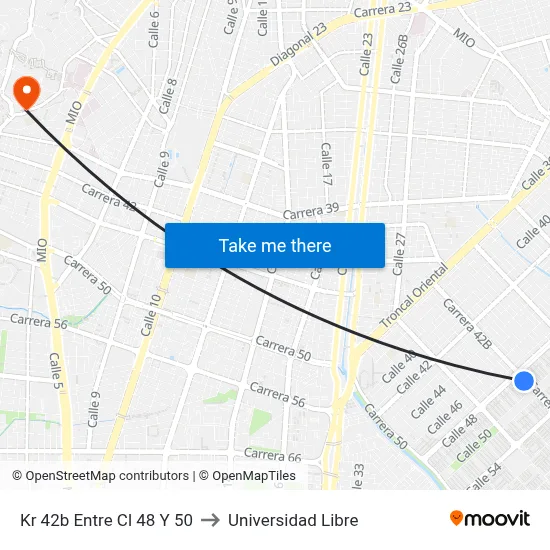Kr 42b Entre Cl 48 Y 50 to Universidad Libre map