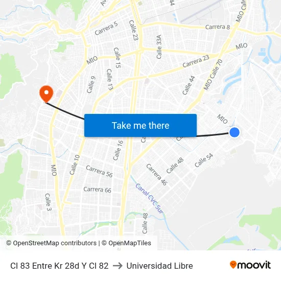 Cl 83 Entre Kr 28d Y Cl 82 to Universidad Libre map
