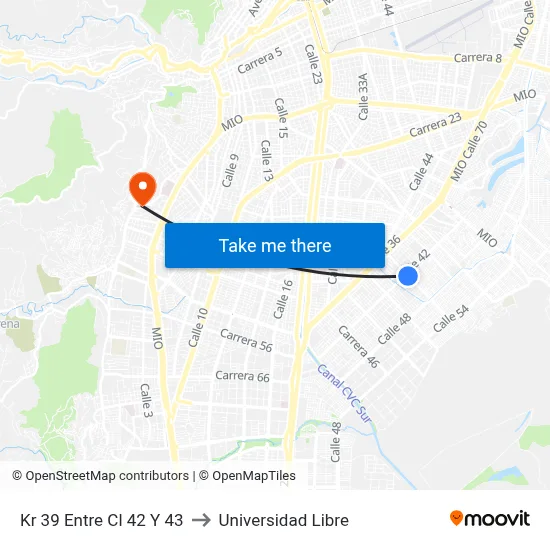 Kr 39 Entre Cl 42 Y 43 to Universidad Libre map
