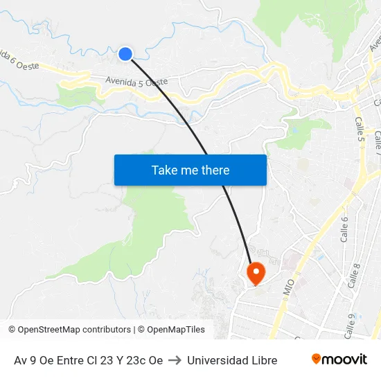 Av 9 Oe Entre Cl 23 Y 23c Oe to Universidad Libre map